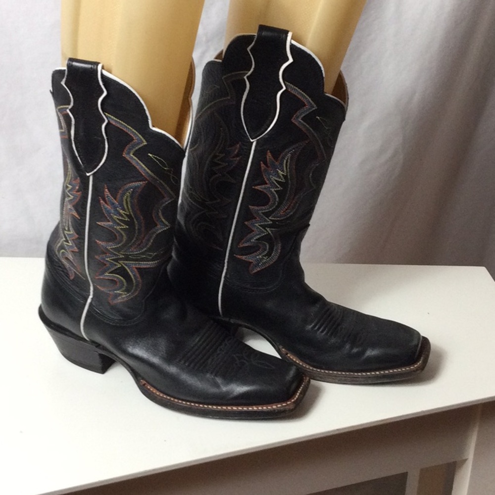 Justin Boots Black Leather Cowgirl Boots - Picture 3 of 10